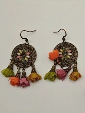 Pair of Metal Round Tear Drop Earrings